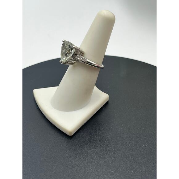 D'Joy Carat Genuine Green Amethyst White Topaz 925 Sterling Silver Ring Size 7 - Picture 4 of 11